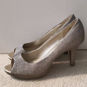 Champagne shimmer peep toe heels